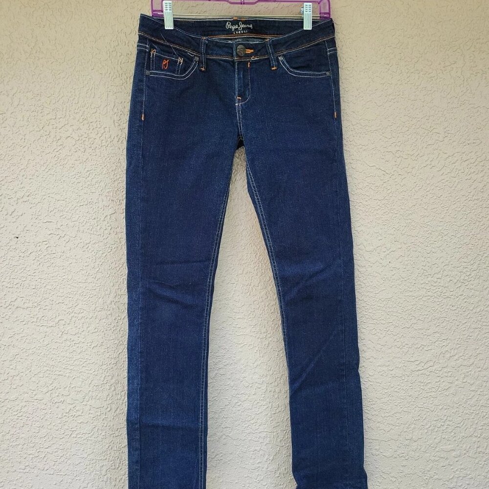 Pepe Jeans London Men's Blue Straight Leg Embroidered Dark Wash Jeans Size 29x33
